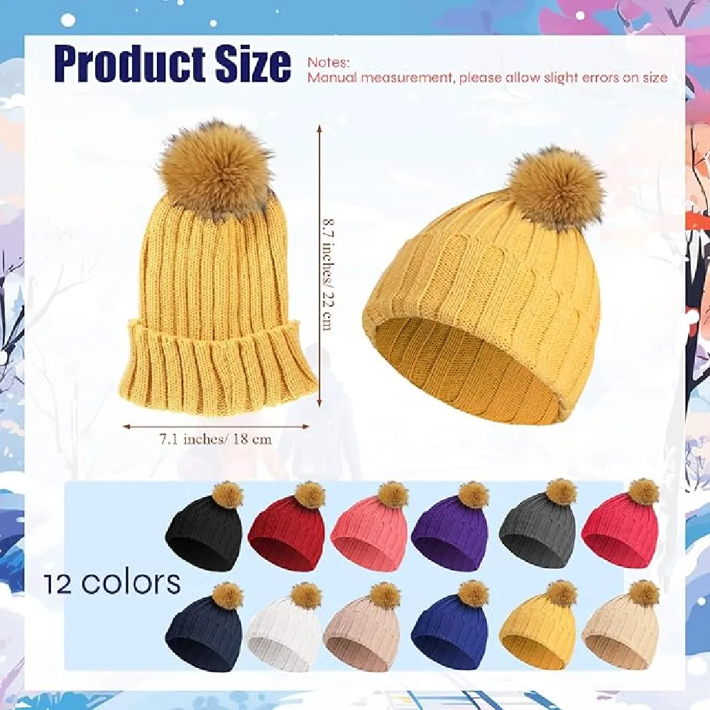 Suhine 12 Pcs Womens Winter Knitted Beanie Hats Warm Thick Beanie Hat with Faux