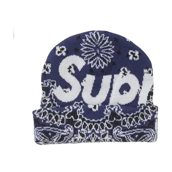 Supreme Bandana Big Logo Beanie Blue