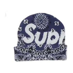 Supreme Bandana Big Logo Beanie Blue