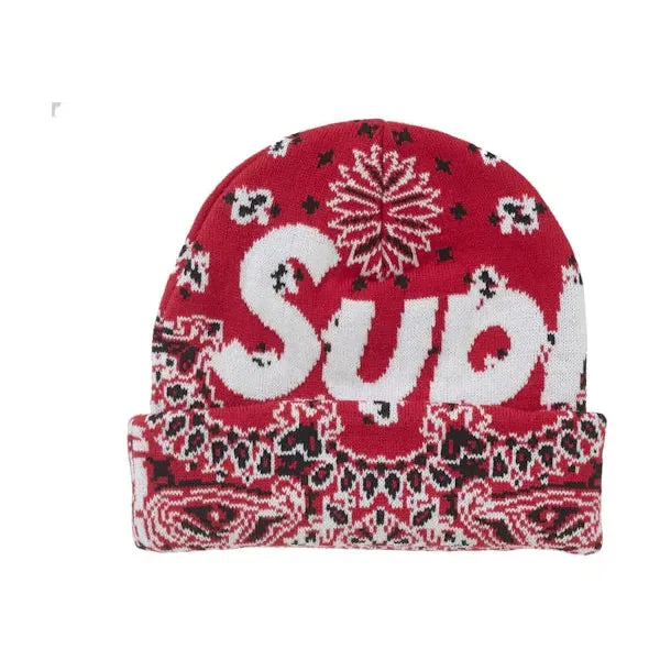 Supreme Bandana Big Logo Beanie Red