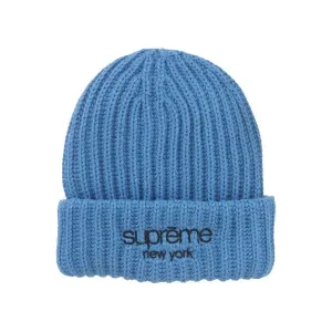 Supreme Classic Logo Chunky Ribbed Beanie (FW24) Blue