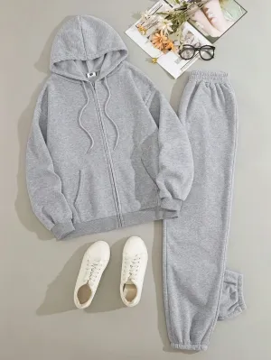 SXV Zip Up Drawstring Thermal Lined Hoodie & Sweatpants