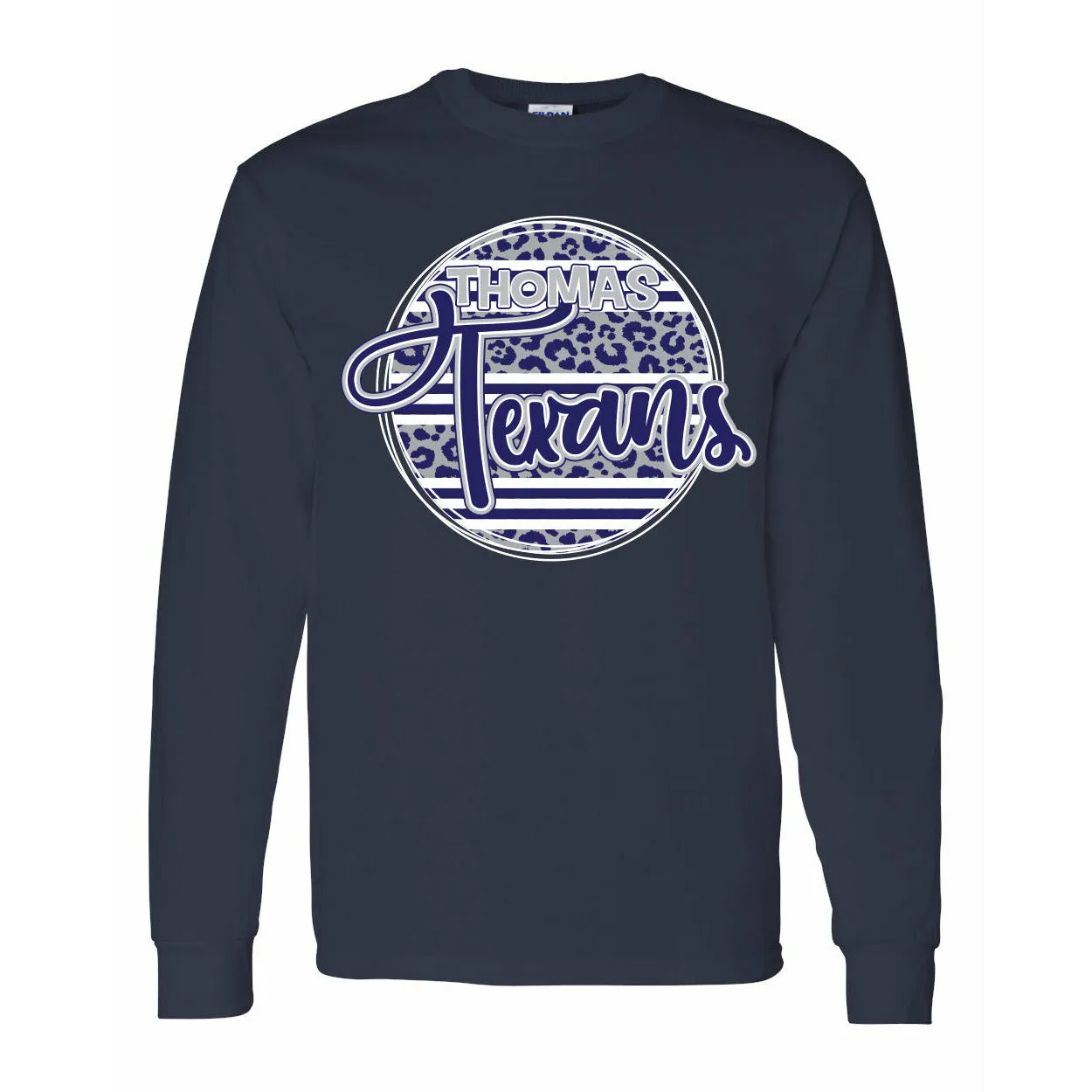 Thomas Texans - Animal Print Stripe Circle Long Sleeve T-Shirt