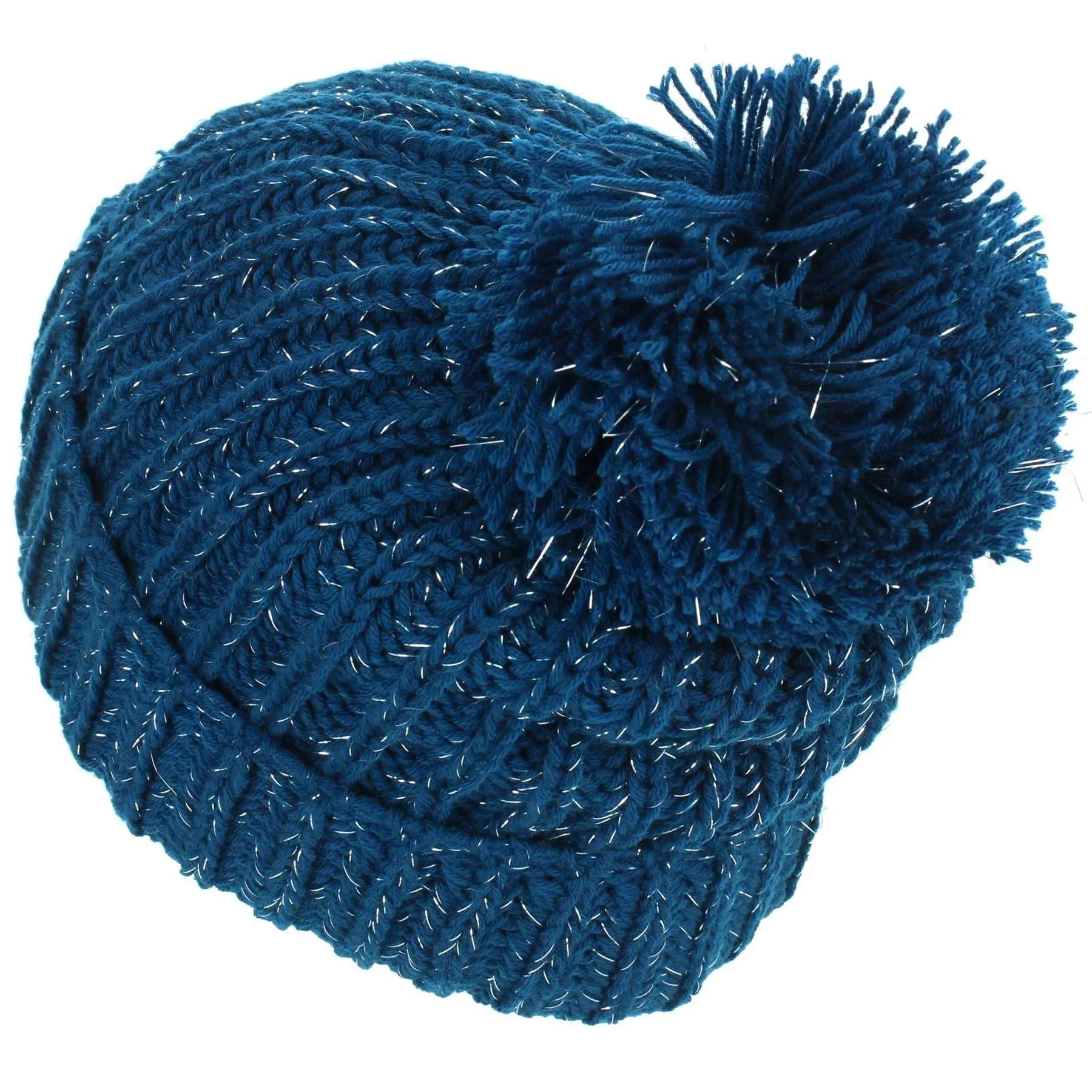 Tinsel Bobble Beanie Hat - Blue