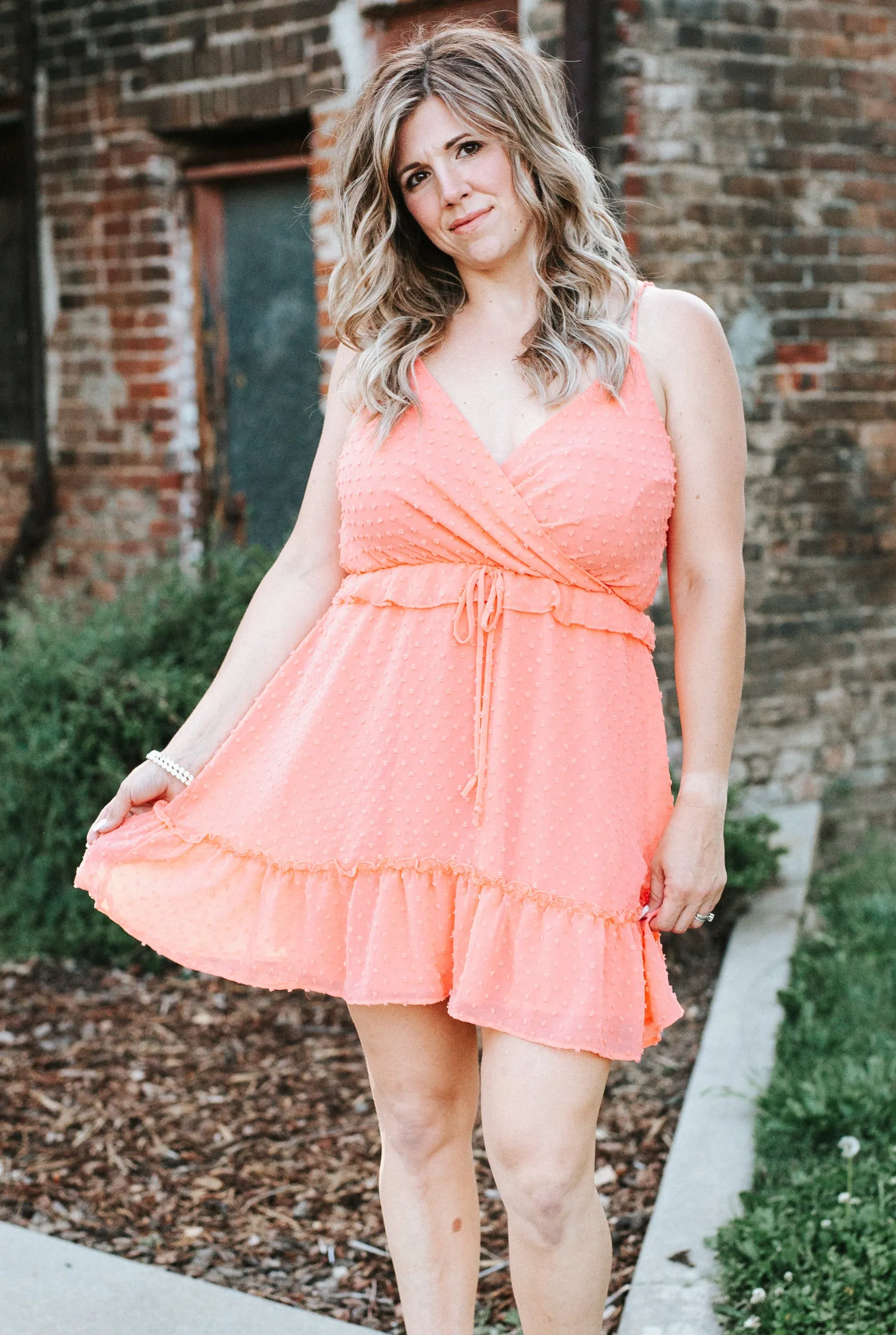 Tropical Vibes Swiss Dot Coral Dress