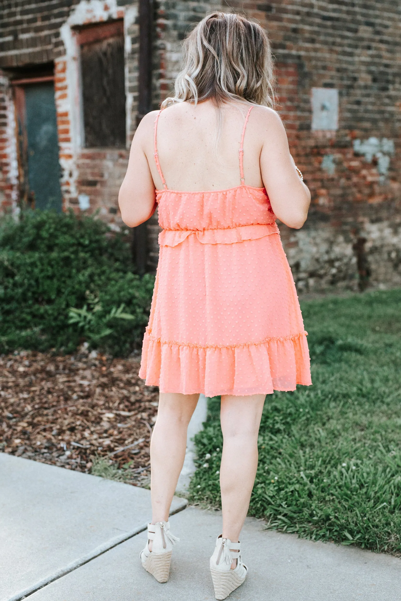 Tropical Vibes Swiss Dot Coral Dress
