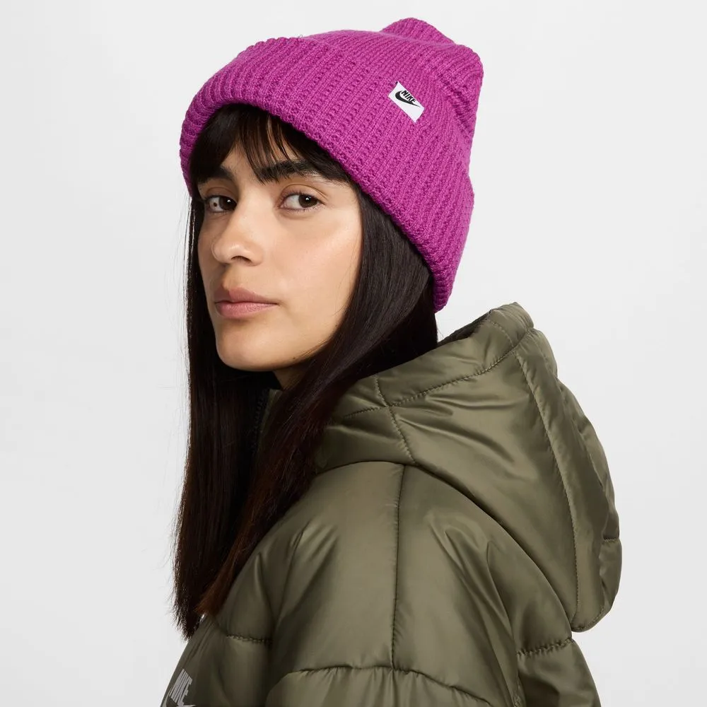 Unisex Peak Waffle Knit Beanie - Hot Fuchsia