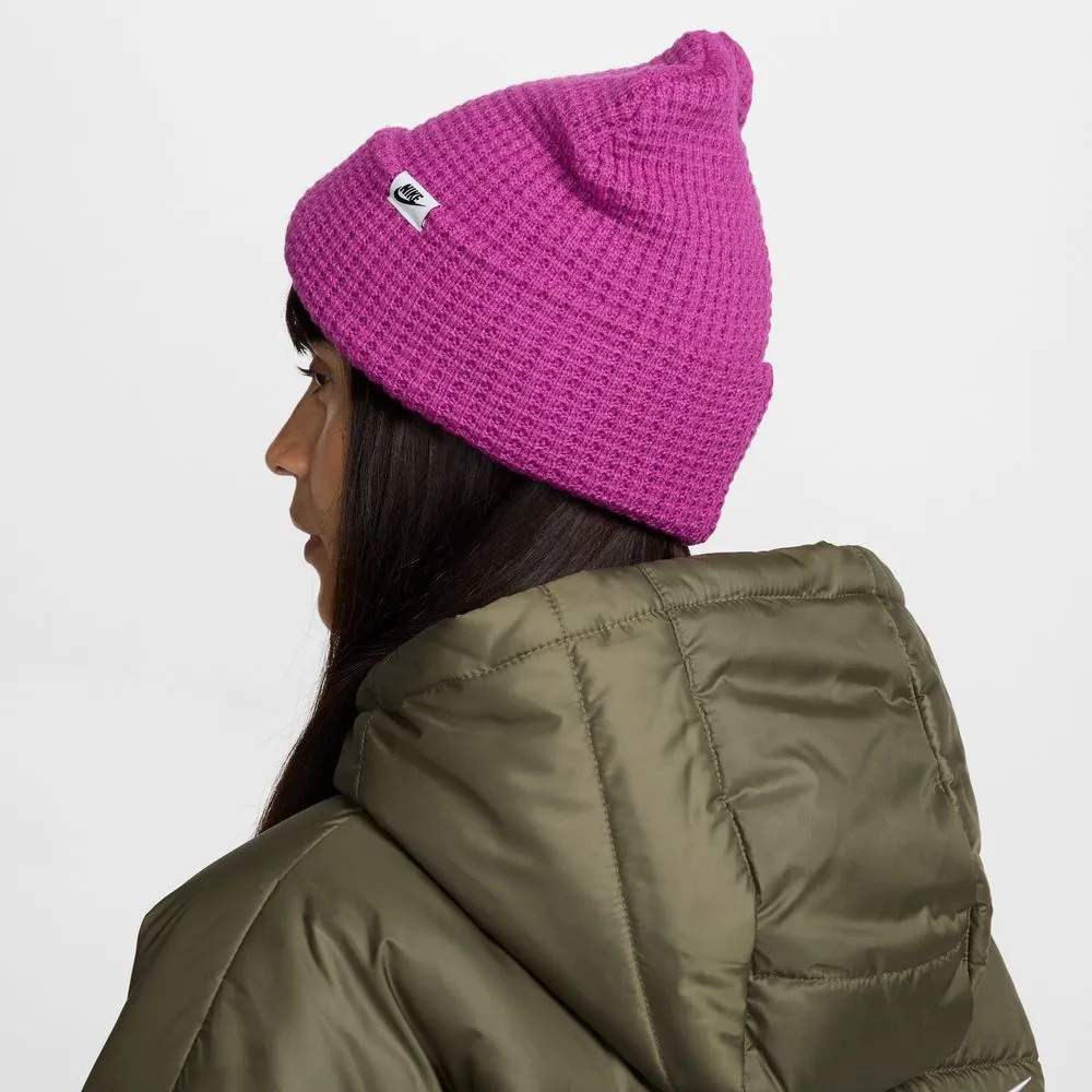 Unisex Peak Waffle Knit Beanie - Hot Fuchsia