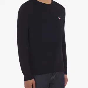 Unisex Tricolor Fox Patch Classic R-Neck Jumper - Black