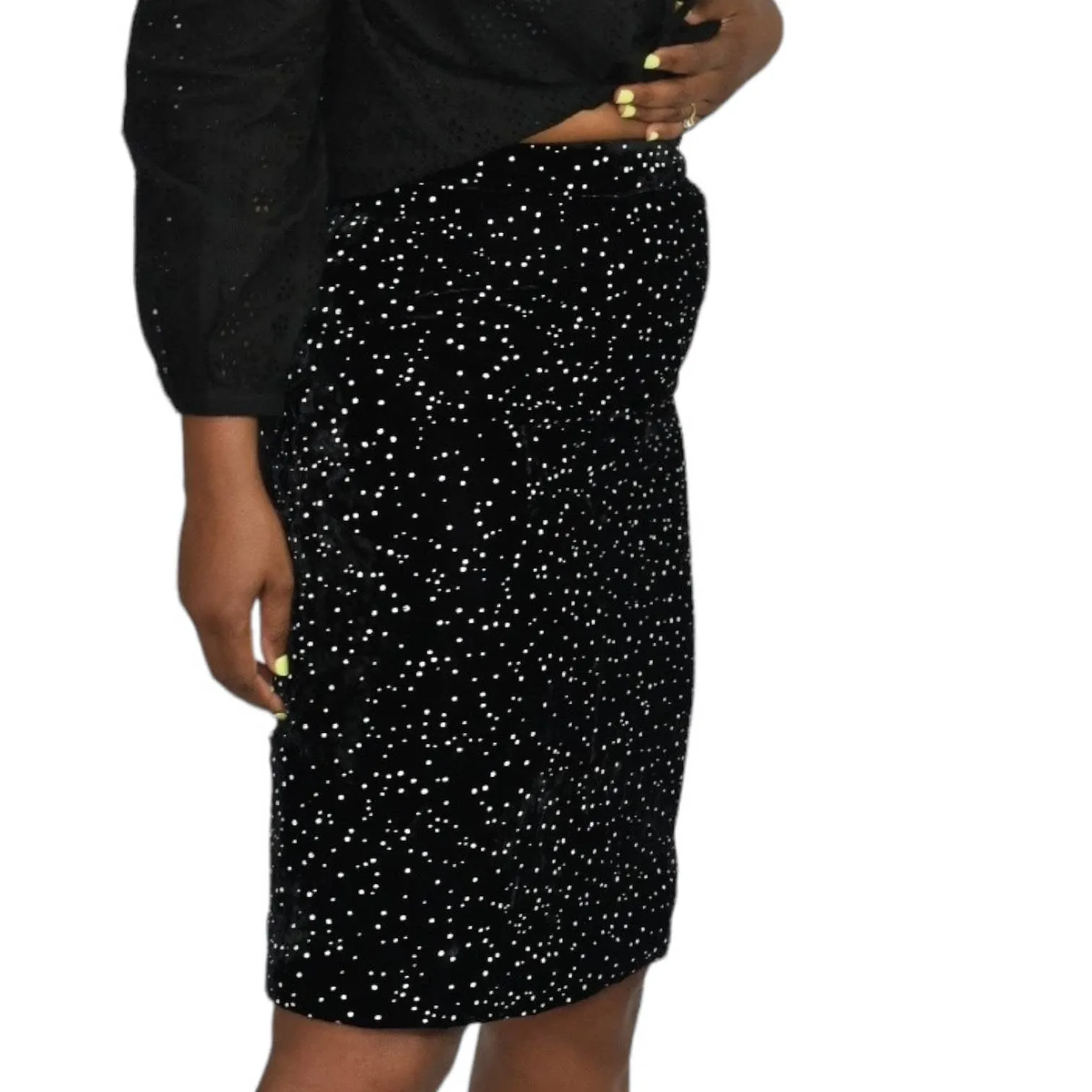 Valentino Night Velvet Skirt Black Vintage Pencil Knee Starry Dots Galaxy Size Small