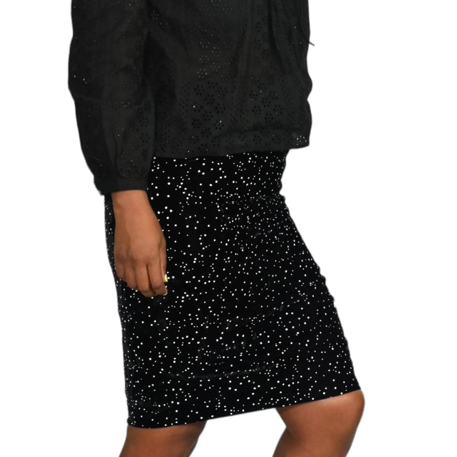 Valentino Night Velvet Skirt Black Vintage Pencil Knee Starry Dots Galaxy Size Small
