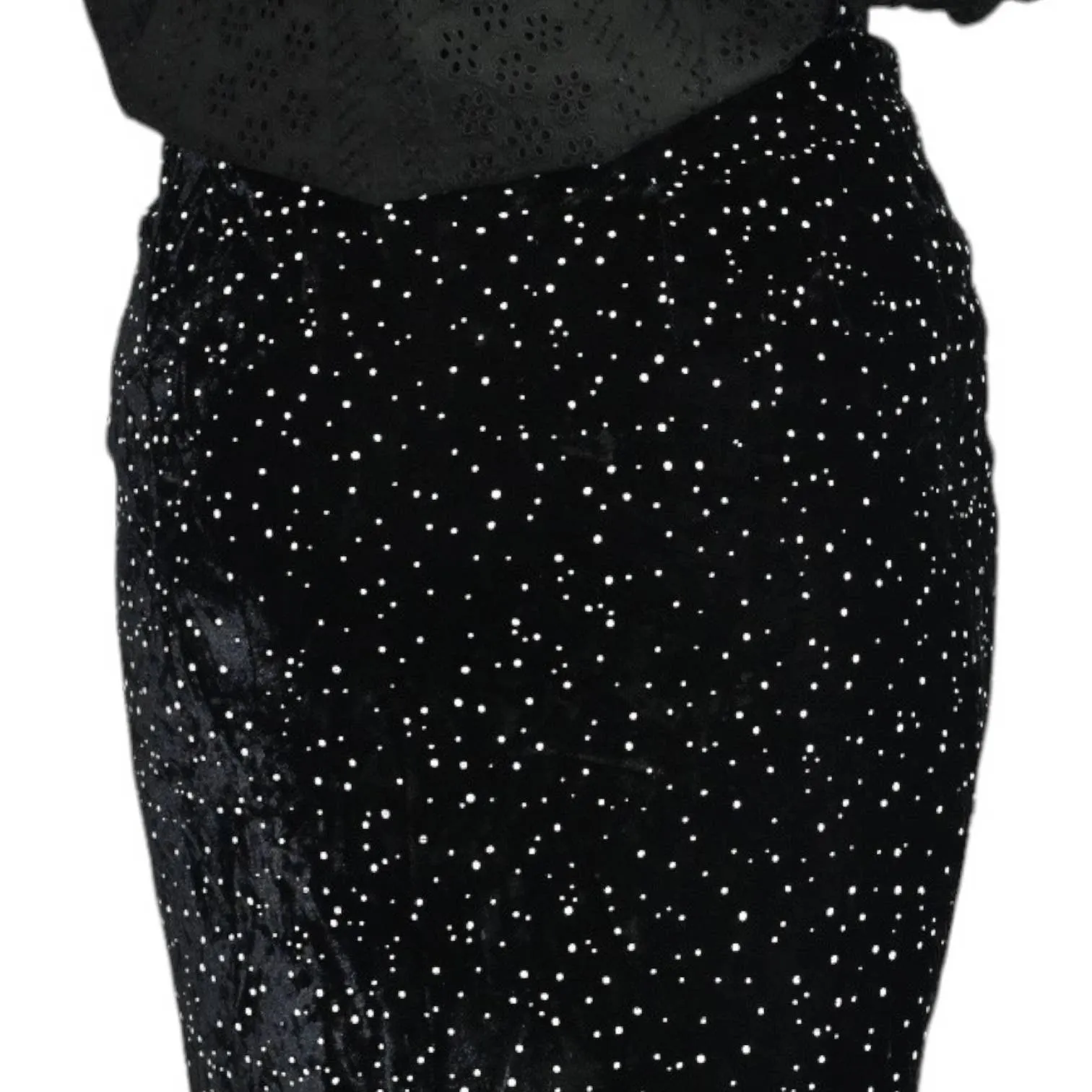 Valentino Night Velvet Skirt Black Vintage Pencil Knee Starry Dots Galaxy Size Small