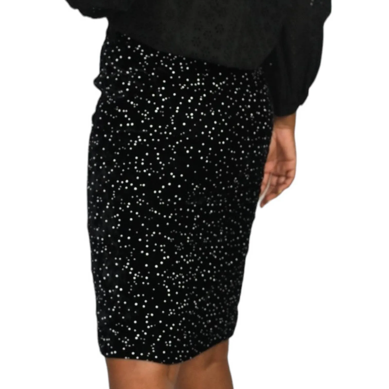 Valentino Night Velvet Skirt Black Vintage Pencil Knee Starry Dots Galaxy Size Small