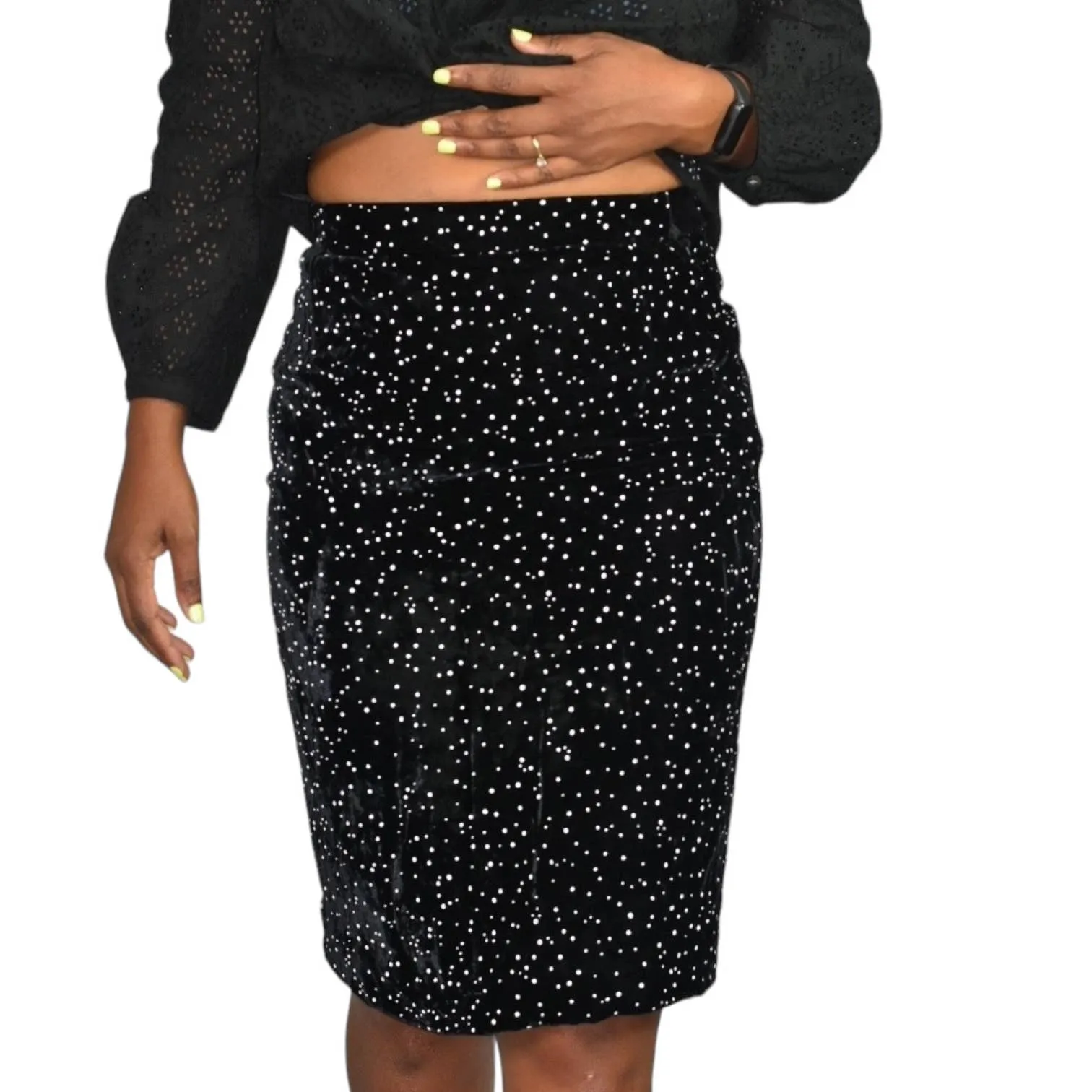 Valentino Night Velvet Skirt Black Vintage Pencil Knee Starry Dots Galaxy Size Small
