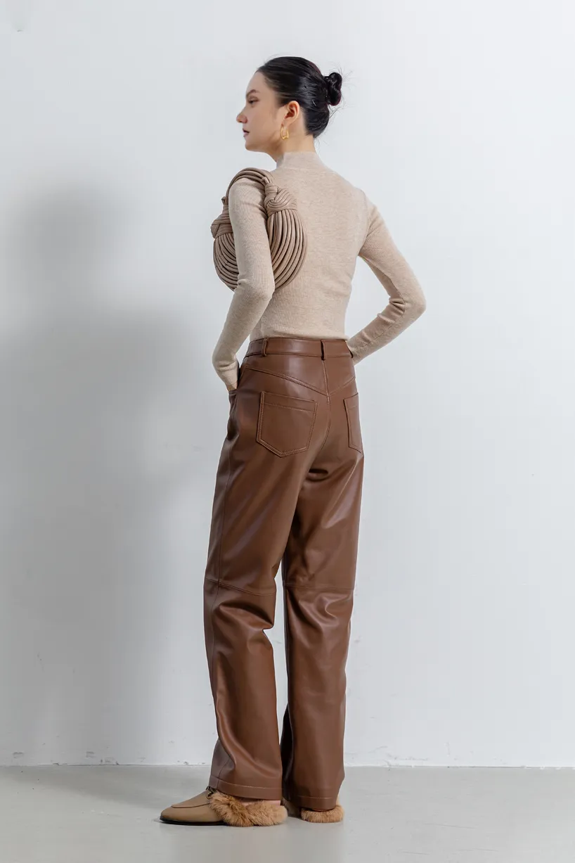 Vintage High-waist Straight-leg Leather Pants