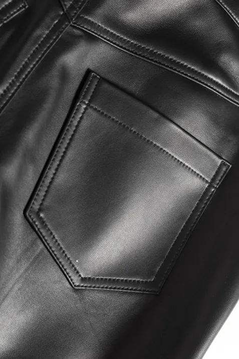 Vintage High-waist Straight-leg Leather Pants