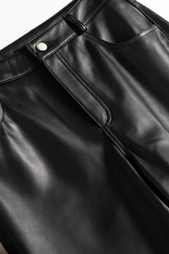 Vintage High-waist Straight-leg Leather Pants