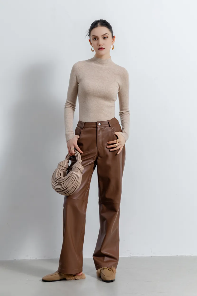 Vintage High-waist Straight-leg Leather Pants