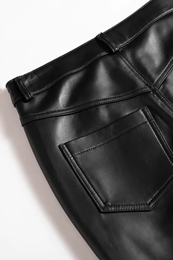 Vintage High-waist Straight-leg Leather Pants