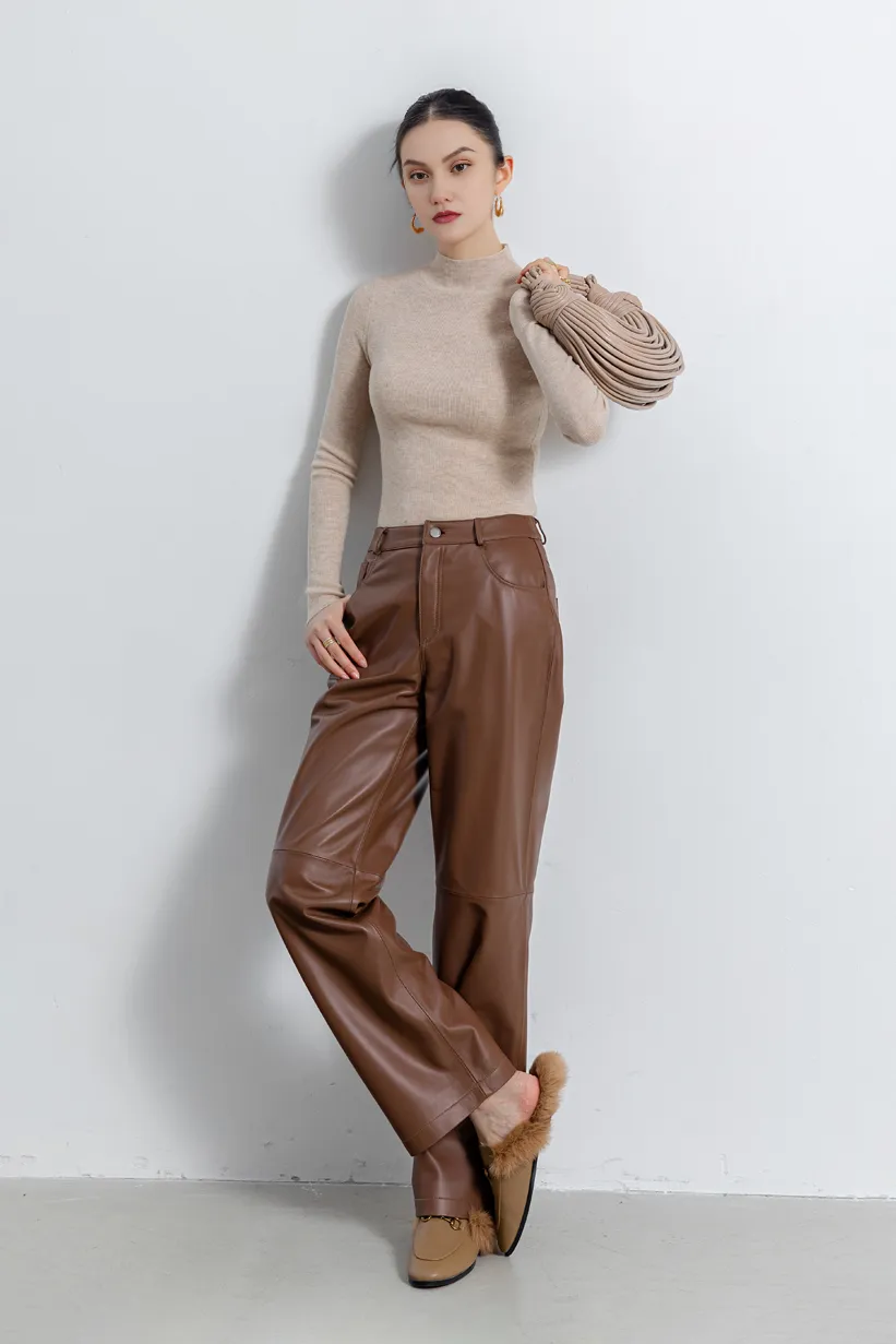 Vintage High-waist Straight-leg Leather Pants