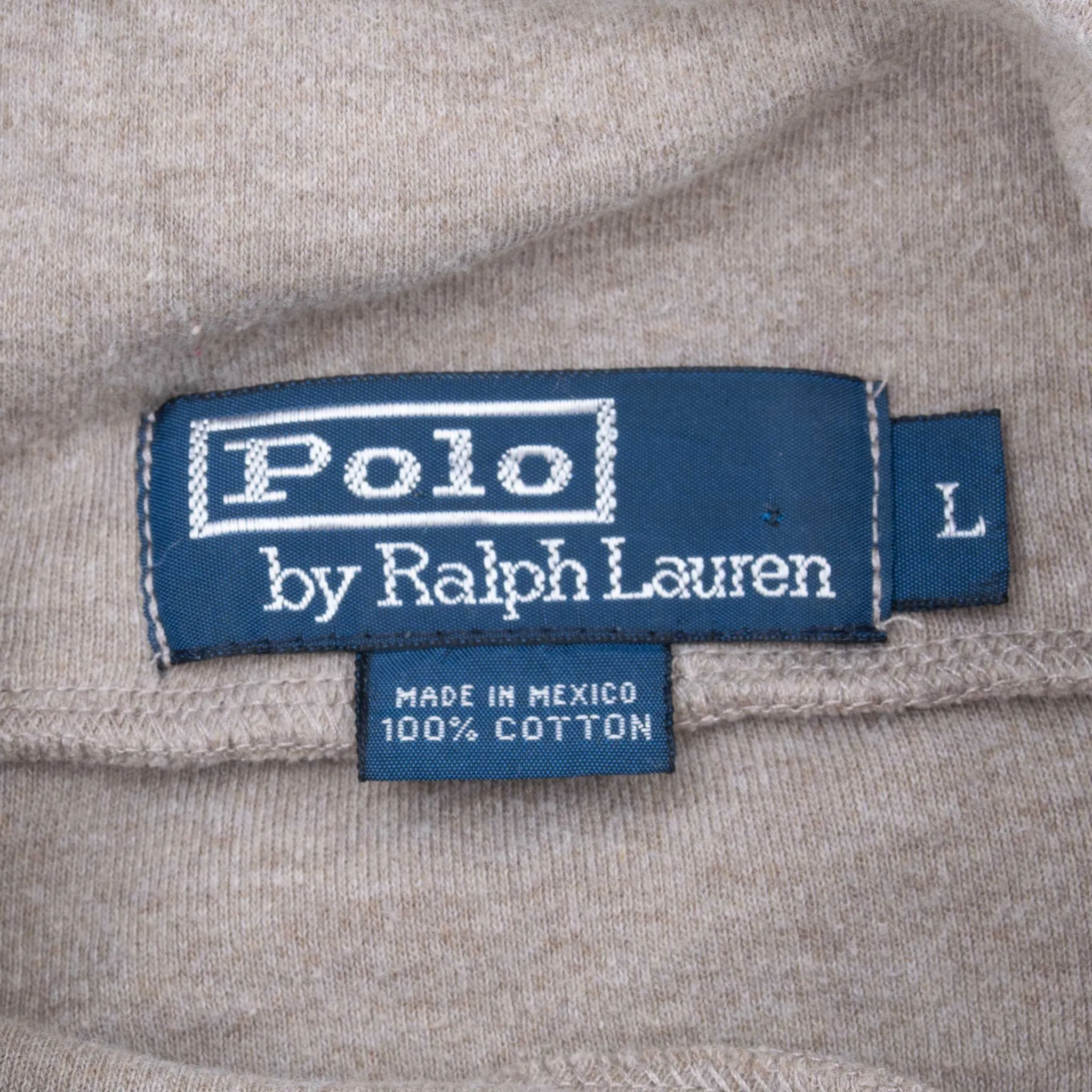 VINTAGE RALPH LAUREN BEIGE TURTLE NECK LONG SLEEVE TEE SHIRT 1990S LARGE