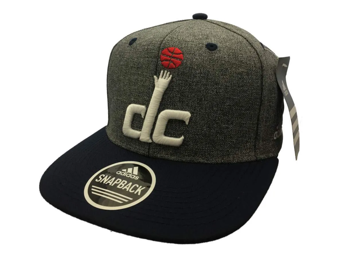 Washington Wizards Adidas Gray Navy Adj Structured Snapback Flat Bill Hat Cap