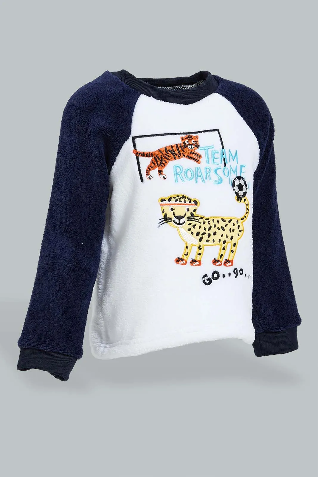White And Navy Tiger Fluffy Pyjama Set (2 Piece)