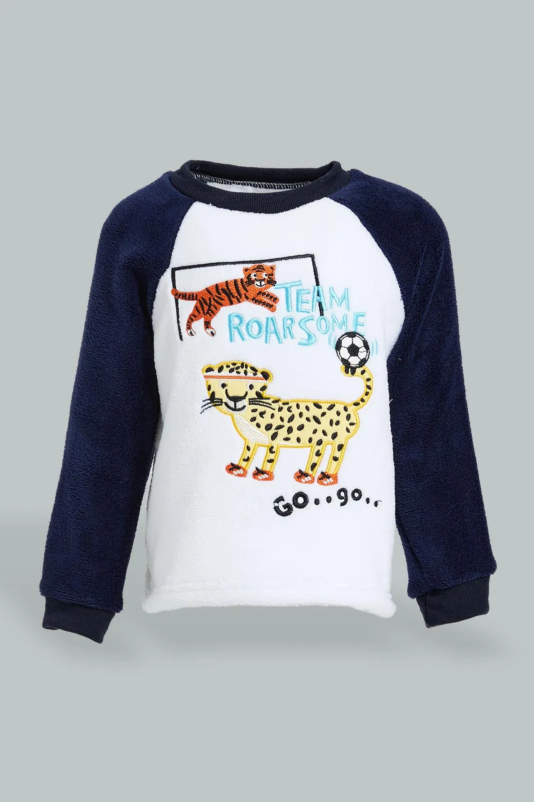 White And Navy Tiger Fluffy Pyjama Set (2 Piece)