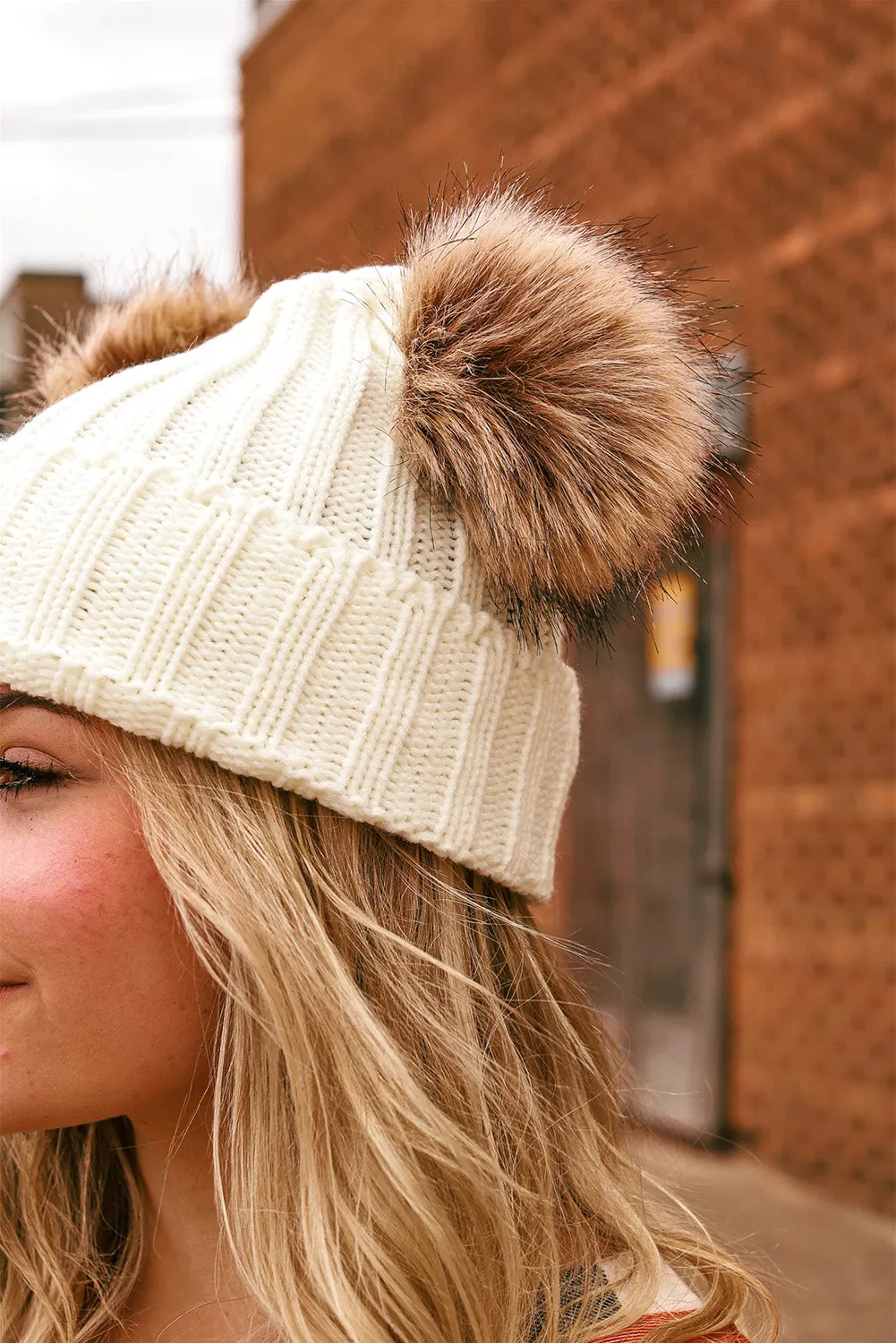 Winter Pom Pom Knitted Beanie Hat