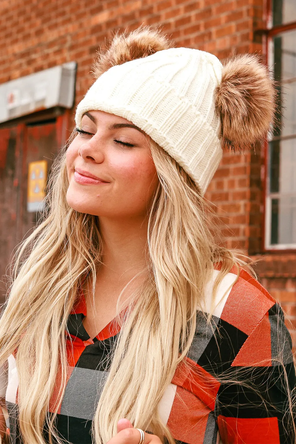 Winter Pom Pom Knitted Beanie Hat