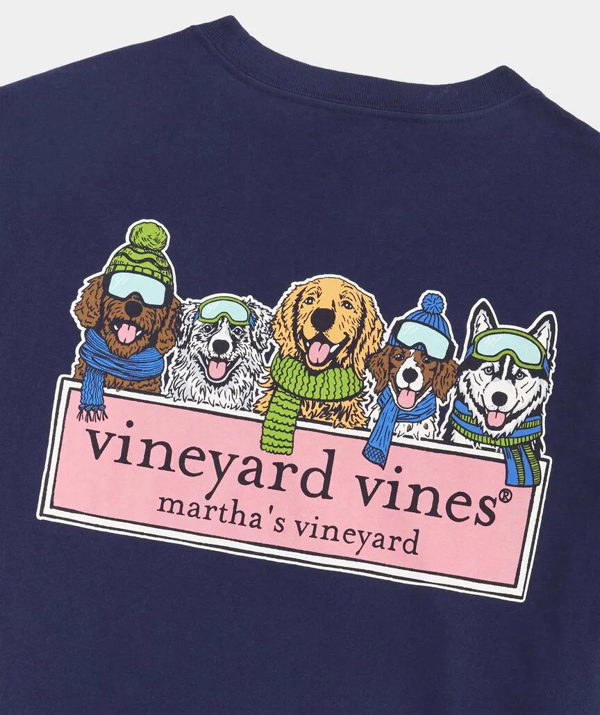 Winter Pups Logo Box Long Sleeve Pocket Tee in Nautical Navy by Vineyard Vines
