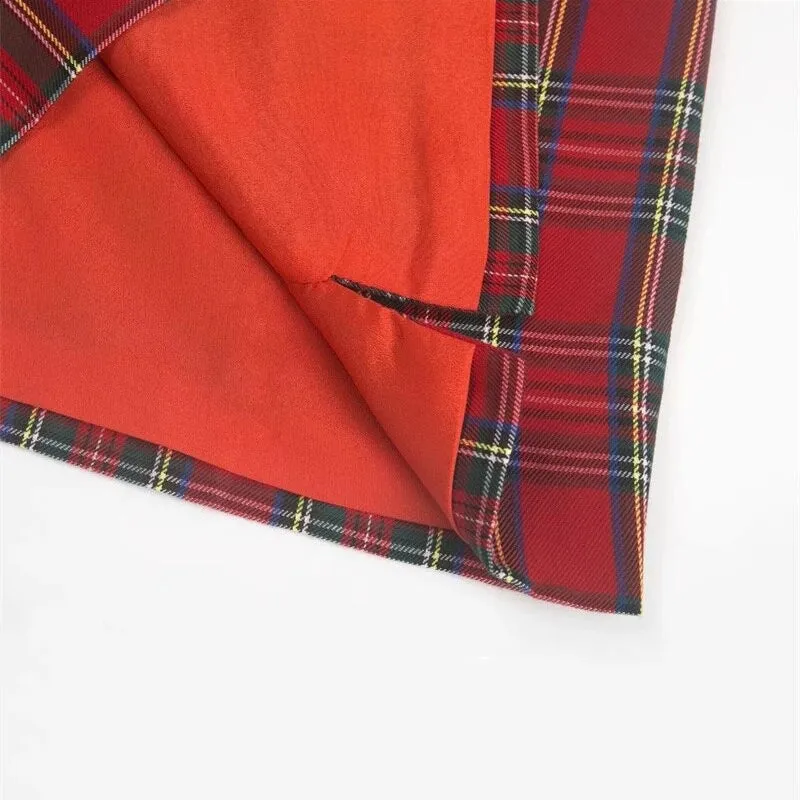 Women Zipper Opening Plaid Print Pencil Skirt With Two Small Front Slits in Grunge Style