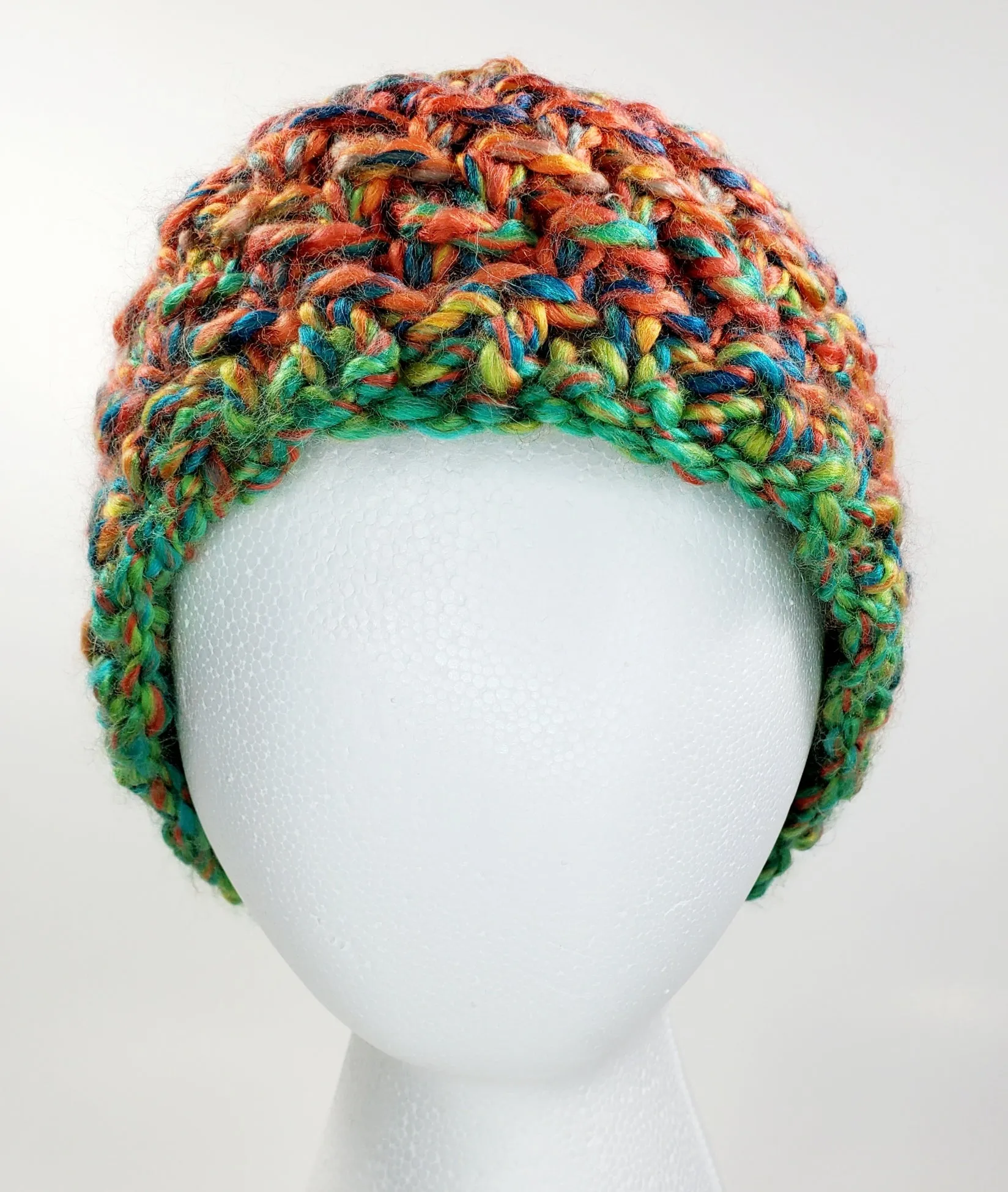 Women's Bulky "Autumn Sunshine" Wool Blend Beanie | Hand Knitted Winter Hat | USA Made | Peach Green
