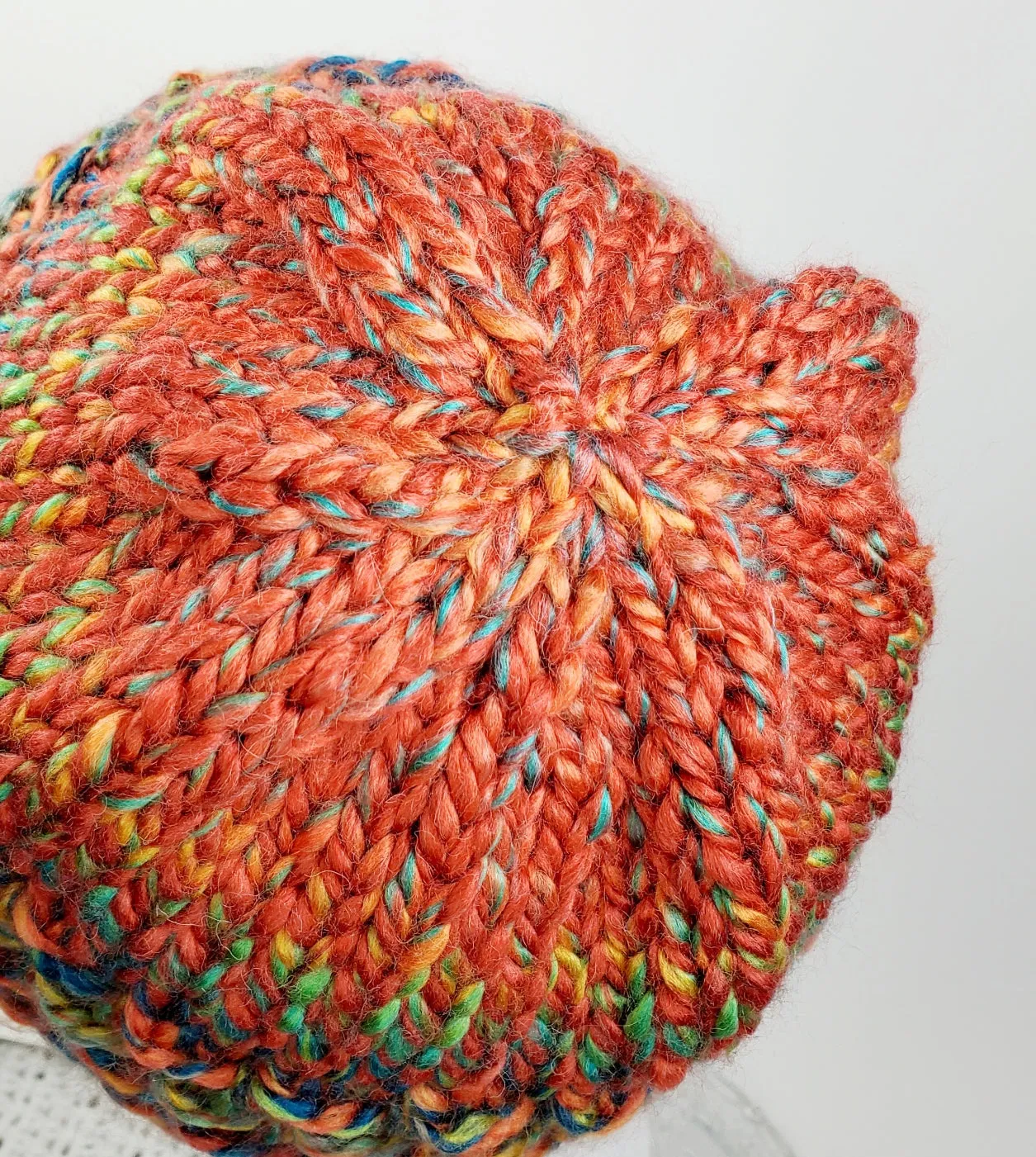 Women's Bulky "Autumn Sunshine" Wool Blend Beanie | Hand Knitted Winter Hat | USA Made | Peach Green