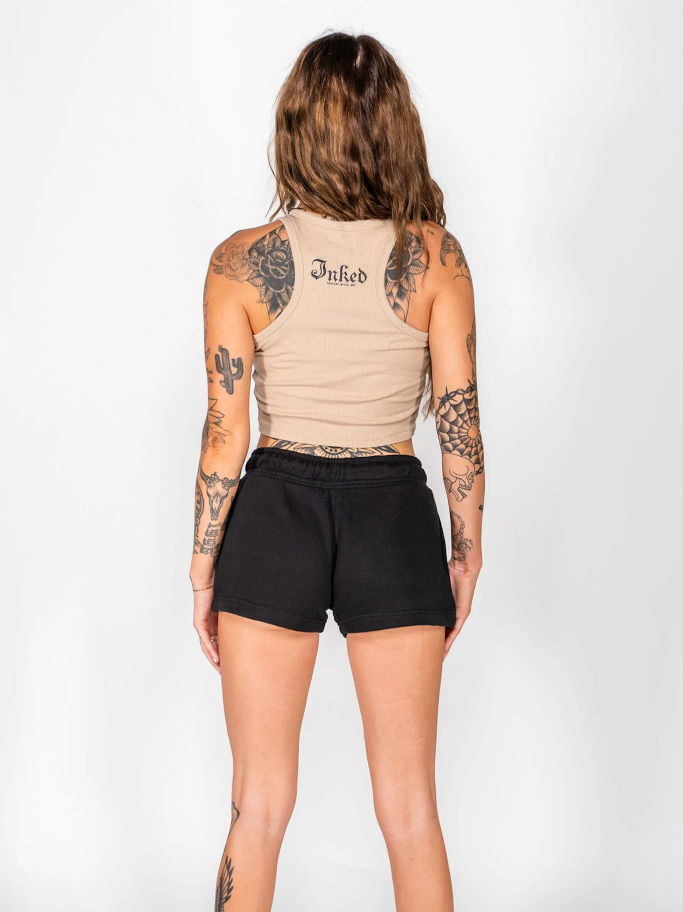 Women's Inked Icon Logo Crop Tank - Tan