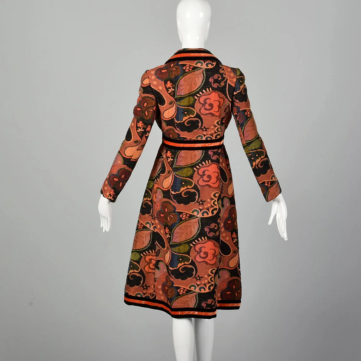 XS 1970s Orange Belted Tapestry Coat