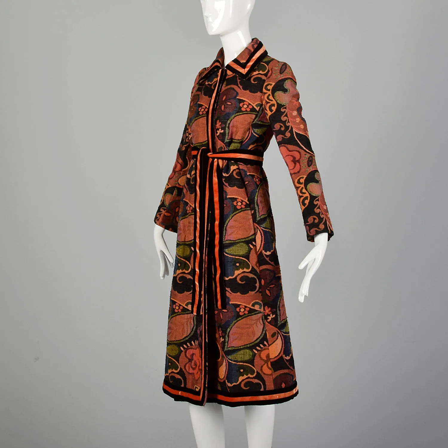 XS 1970s Orange Belted Tapestry Coat